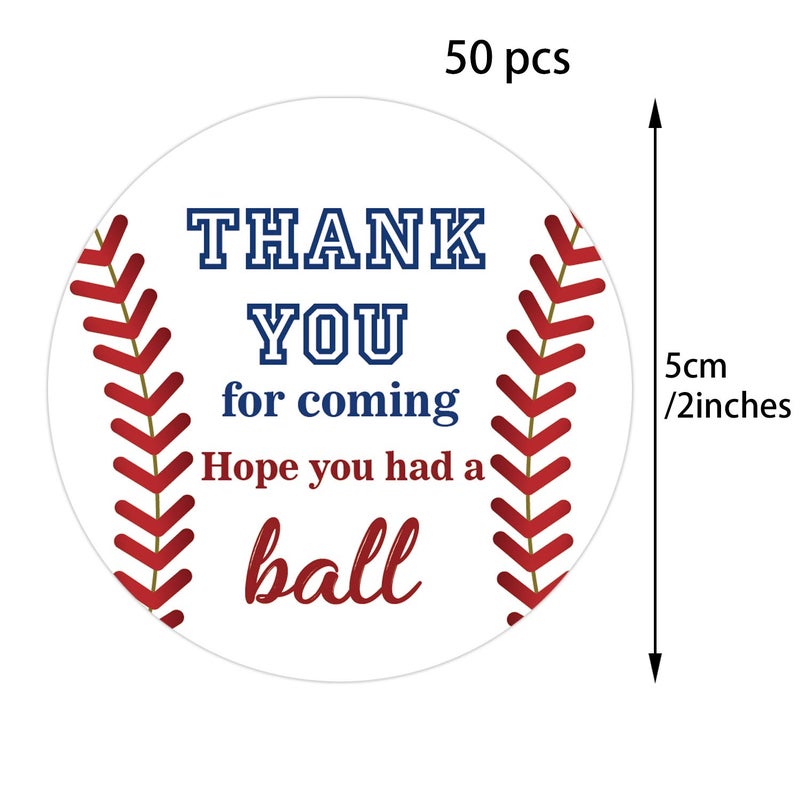 Mr.Mug 50 Baseball Stickers, Birthday Party Favor Thank You Label, Theme Party Supplies, 2 Inch - Image 2